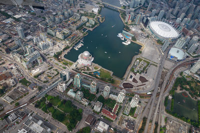 High angle view of buildings in city