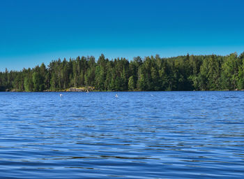 Scenic view of lake against blue sky