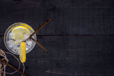 High angle view of drink on table