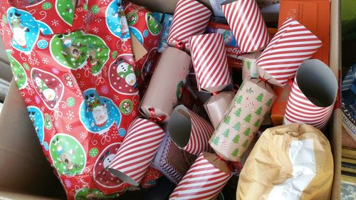 Multi colored christmas presents in box