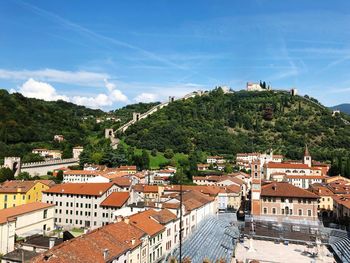 High angle view of townscape against sky