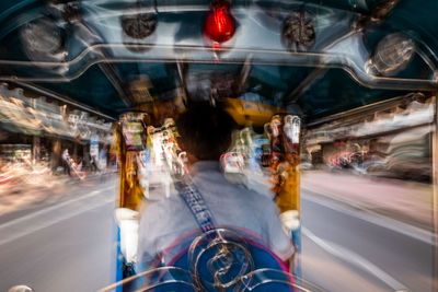 Light trails on road in city