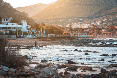 Buildings in city during winter