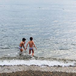 Rear view of men on beach