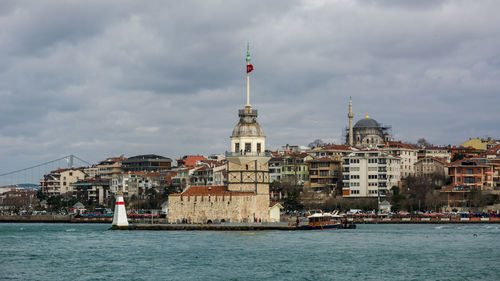 Buildings in city against cloudy sky