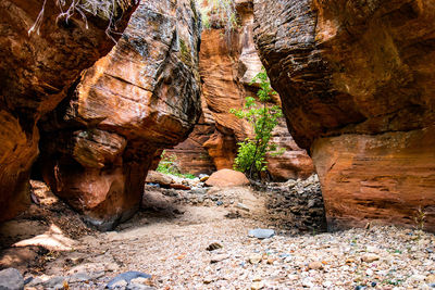 Low angle view of rock formations