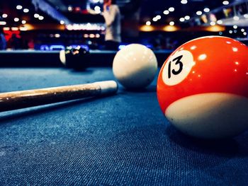 Close-up of ball on pool table