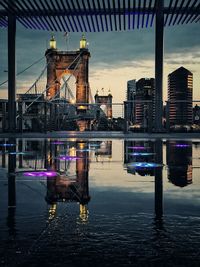 Reflection of bridge in water