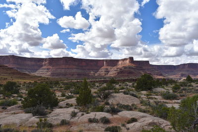 Rock formations on landscape against sky