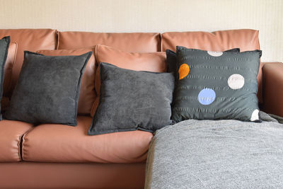 High angle view of sofa on bed at home