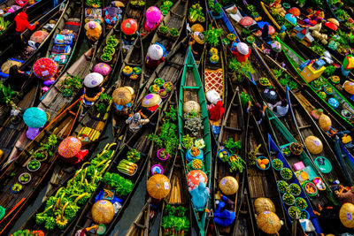 High angle view of multi colored decorations in market