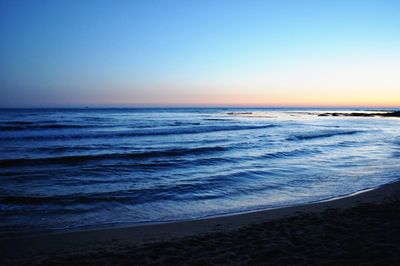 Scenic view of sea against clear sky during sunset