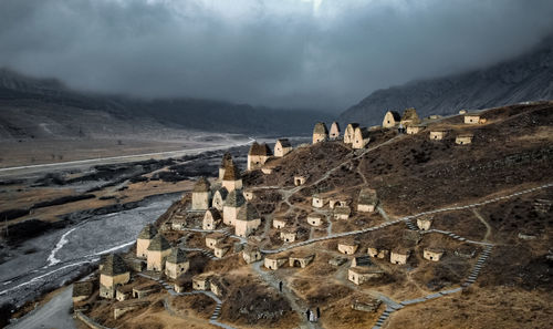 High angle view of townscape against sky