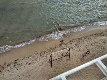 High angle view of people on beach