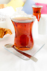 High angle view of turkish tea on table