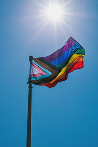 Low angle view of flag against sky