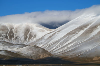 Scenic view of snowcapped mountains against sky