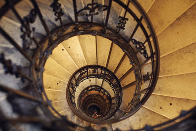 High angle view of spiral staircase in building