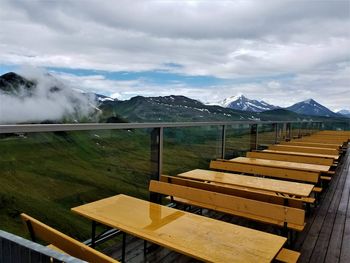 Scenic view of snowcapped mountains against sky