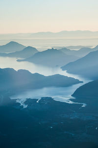 Aerial view of howe sound, anvil island, town of squamish bc