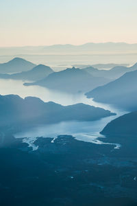 Scenic view of mountains against sky during winter