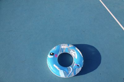 High angle view of blue container