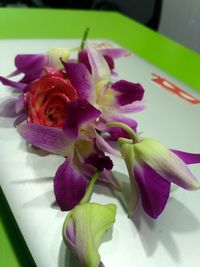 Close-up of pink flower vase on table