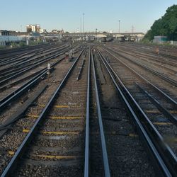 Railroad tracks against clear sky