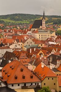 High angle view of buildings in town