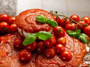 Close-up of strawberries in plate