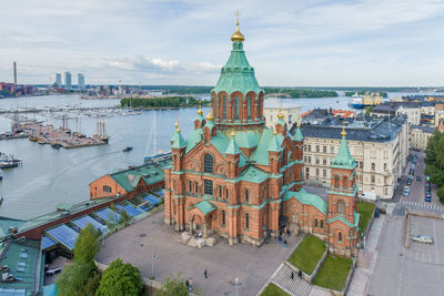 Uspenski cathedral in helsinki, finland. drone point of view. it is an eastern orthodox cathedral