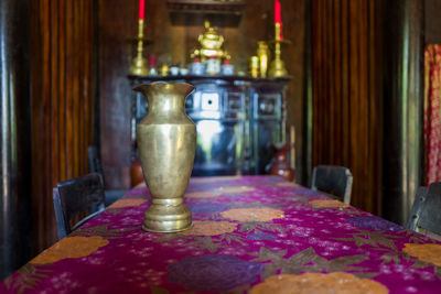 Close-up of coffee on table in temple