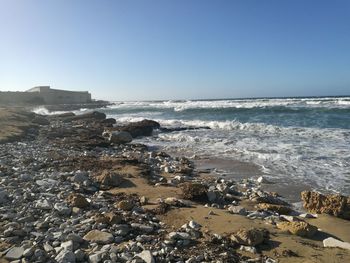 Scenic view of sea against clear sky