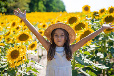 Portrait of girl at sunflower farm