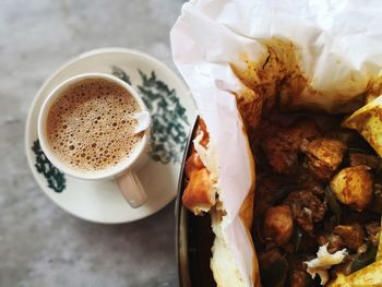 High angle view of coffee on table