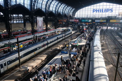 High angle view of train at railroad station