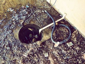 High angle view of abandoned cooking on barbecue grill