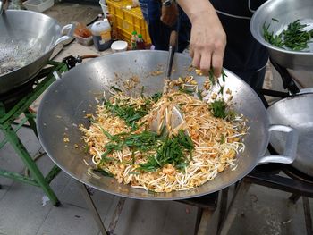 High angle view of person preparing food