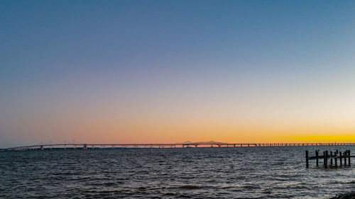 Scenic view of sea against clear sky during sunset