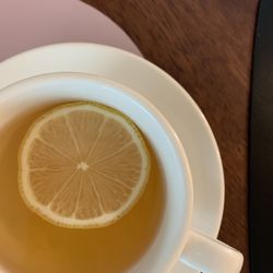 Directly above shot of tea cup on table