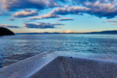 Close-up of sea shore during sunset
