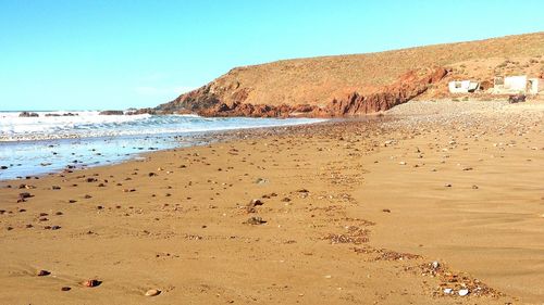 Scenic view of beach against clear sky