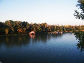 Scenic view of lake against clear sky