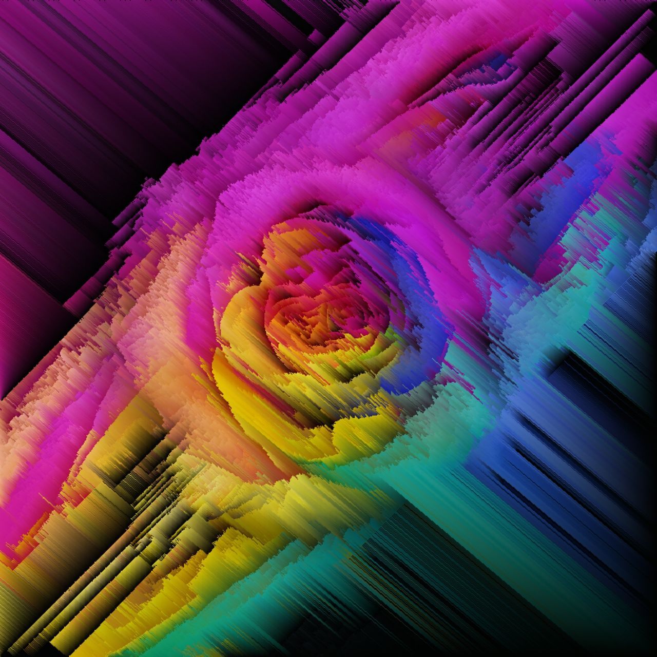 HIGH ANGLE VIEW OF MULTI COLORED FLOWER ON PINK ROSE