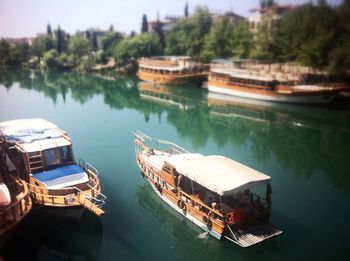 High angle view of boats in river