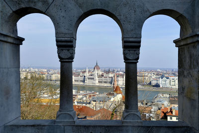 View of old buildings in town