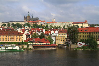 Buildings in city against cloudy sky