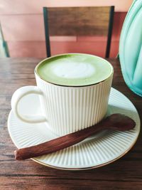 Close-up of coffee cup on table