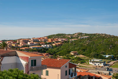 Townscape against blue sky