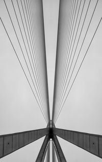 Low angle view of suspension bridge against sky